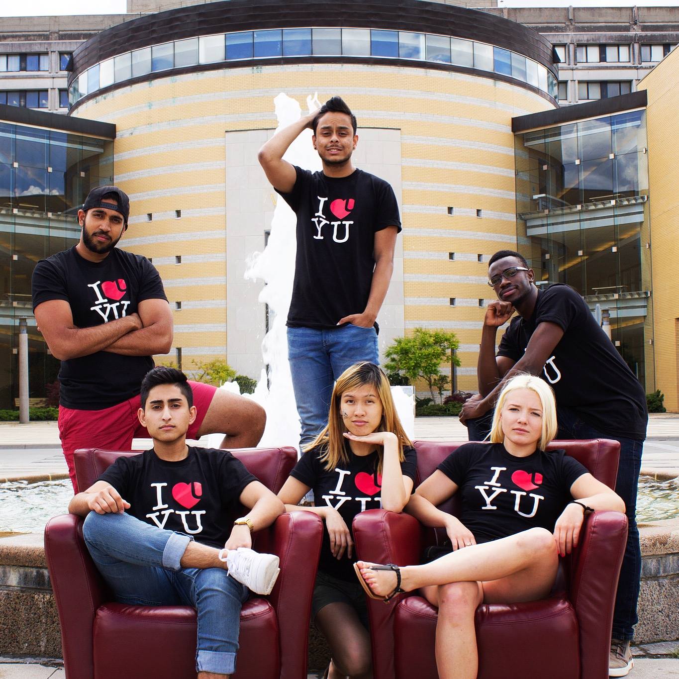 The RED Zone team posing for a photo in front of Vari Hall, York University.
